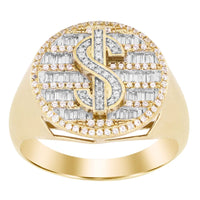 MEN'S RING 0.50CT ROUND/BAGUETTE DIAMOND 10K YELLOW GOLD