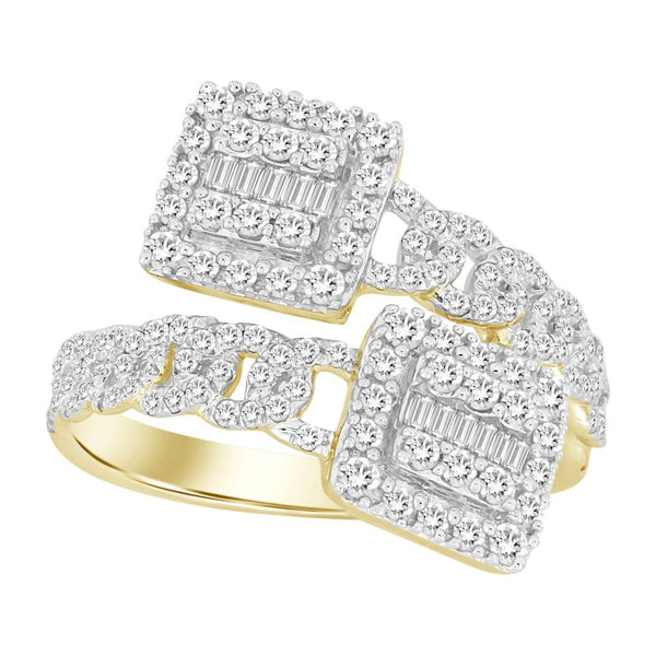 LADIES RING 0.75CT ROUND/BAGUETTE DIAMOND 10K YELLOW GOLD