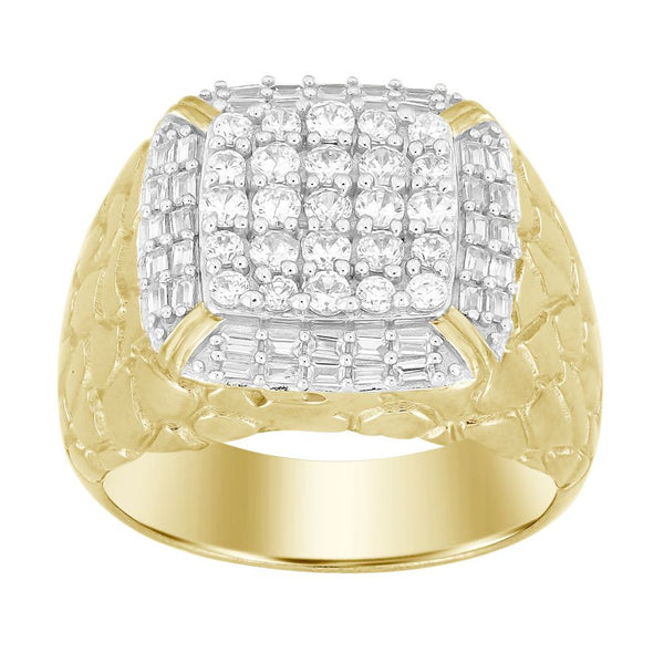 MEN'S RING 1.00CT ROUND/BAGUETTE DIAMOND 10K YELLOW GOLD