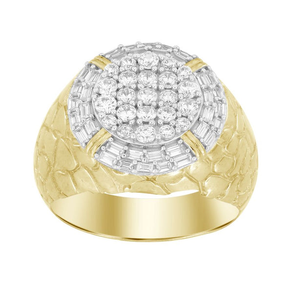 MEN'S RING 1.00CT ROUND/BAGUETTE DIAMOND 10K YELLOW GOLD