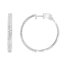 LADIES HOOP EARRINGS 3.00CT ROUND DIAMOND 10K WHITE GOLD