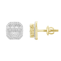 LADIES EARRINGS 0.50CT ROUND/BAGUETTE DIAMOND 10K YELLOW GOLD