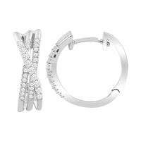 LADIES HOOP EARRINGS 0.25CT ROUND DIAMOND 10K WHITE GOLD