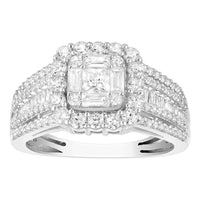 LADIES RING 1.25CT ROUND/PRINCESS/BAGUETTE DIAMOND 14K WHITE GOLD (SI QUALITY)