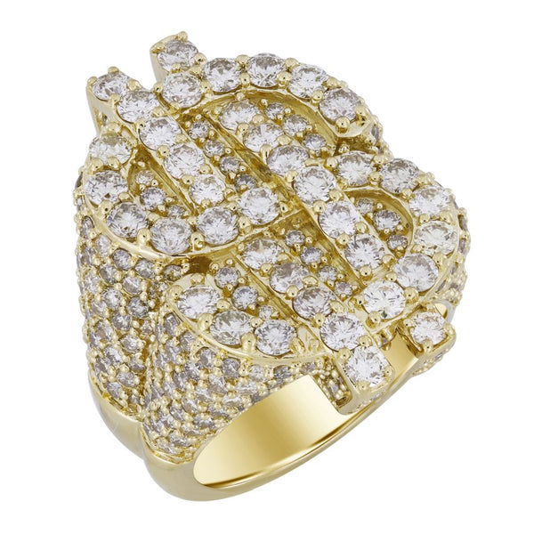 MEN'S RING 7.95CT ROUND/BAGUETTE DIAMOND 10K YELLOW GOLD