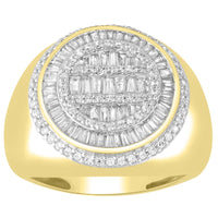 MEN'S RING 1.50CT ROUND/BAGUETTE DIAMOND 14K YELLOW GOLD