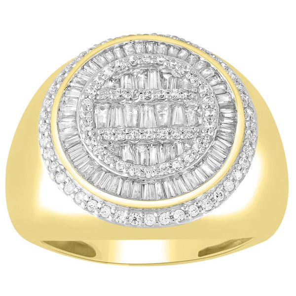 MEN'S RING 1.50CT ROUND/BAGUETTE DIAMOND 14K YELLOW GOLD