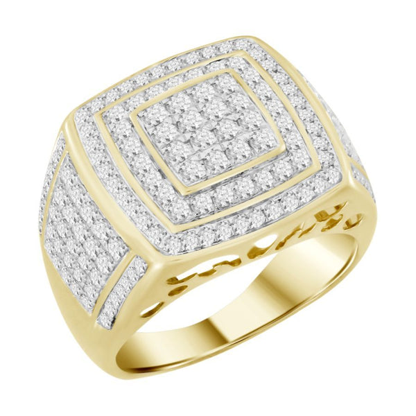 MEN'S RING 2.00CT ROUND DIAMOND 14K YELLOW GOLD