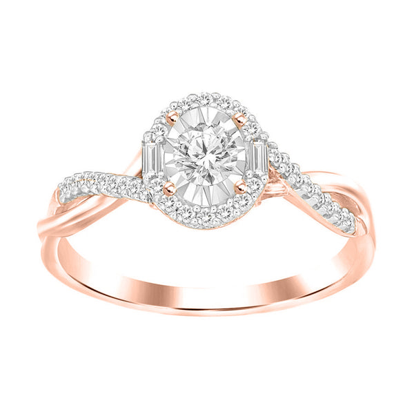 LADIES RING 0.25CT ROUND/BAGUETTE DIAMOND 14K ROSE GOLD (SI QUALITY)