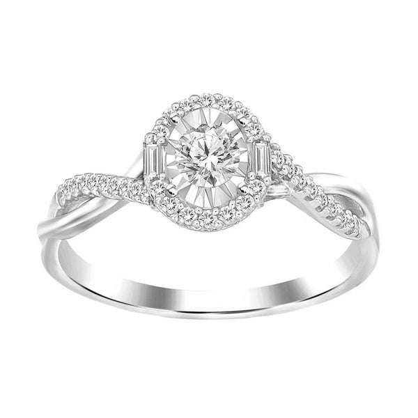 LADIES RING 0.25CT ROUND/BAGUETTE DIAMOND 14K WHITE GOLD (SI QUALITY)