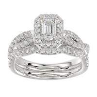 LADIES BRIDAL SET 1.25CT ROUND DIAMOND 14K WHITE GOLD (CENTER STONE 0.50CT EMERALD DIAMOND)