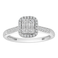 LADIES RING 0.33CT ROUND/BAGUETTE DIAMOND 14K WHITE GOLD