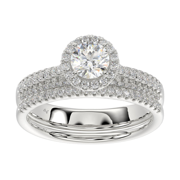 LADIES BRIDAL SET 1.33CT ROUND DIAMOND 14K WHITE GOLD (SI QUALITY)