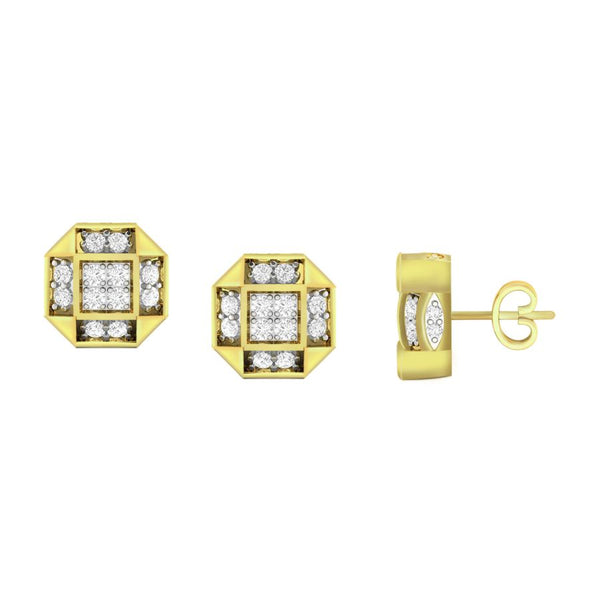 LADIES STUD EARRINGS 0.50CT ROUND DIAMOND 10K YELLOW GOLD