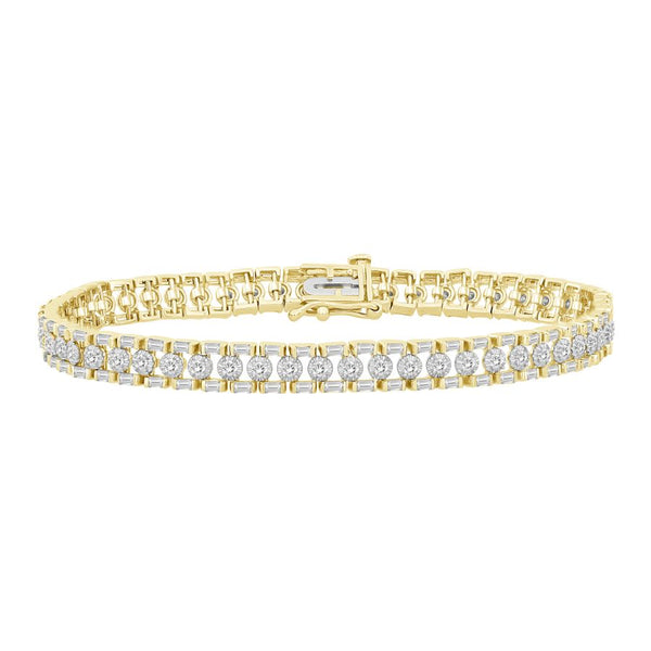 LADIES BRACELET 2.00CT ROUND/BAGUETTE DIAMOND 10K YELLOW GOLD