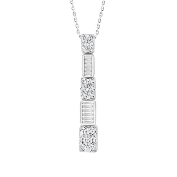 LADIES PENDANT WITH CHAIN 0.50CT ROUND/BAGUETTE DIAMOND 10K WHITE GOLD