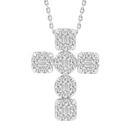 LADIES PENDANT 0.50CT ROUND/BAGUETTE DIAMOND 10K WHITE GOLD