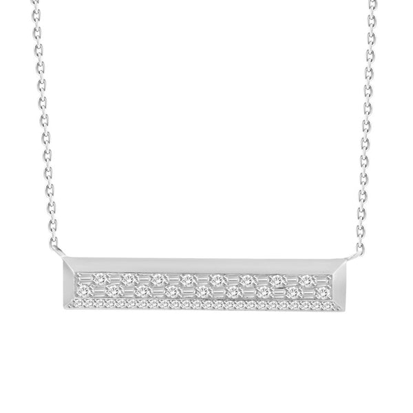 LADIES NECKLACE 0.50CT ROUND/BAGUETTE DIAMOND 14K WHITE GOLD