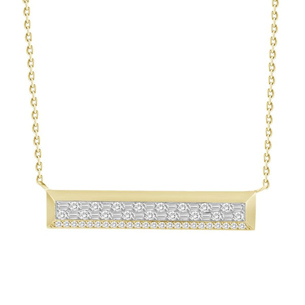 LADIES NECKLACE 0.50CT ROUND/BAGUETTE DIAMOND 14K YELLOW GOLD