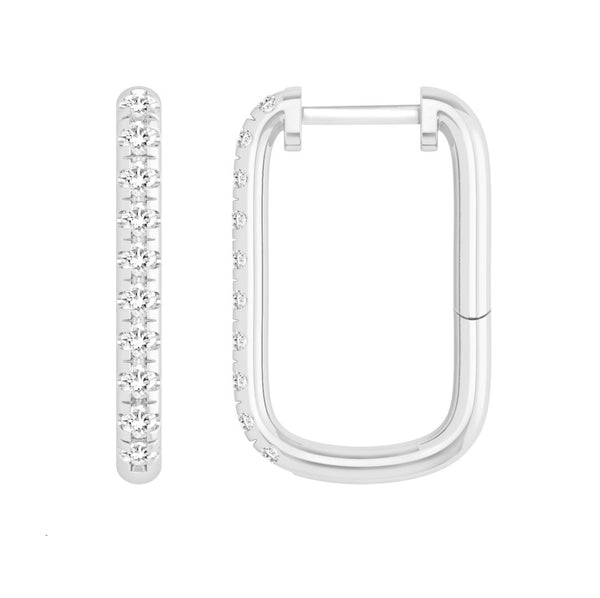 LADIES HOOPS EARRINGS 0.50CT ROUND DIAMOND 14K WHITE GOLD