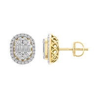 LADIES EARRINGS 0.50CT ROUND/BAGUETTE DIAMOND 14K YELLOW GOLD (SI QUALITY)