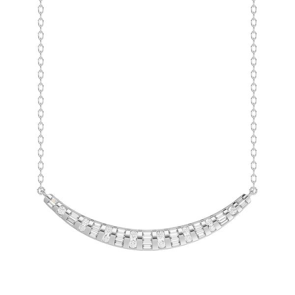 LADIES NECKLACE 0.33CT ROUND/BAGUETTE DIAMOND 14K WHITE GOLD