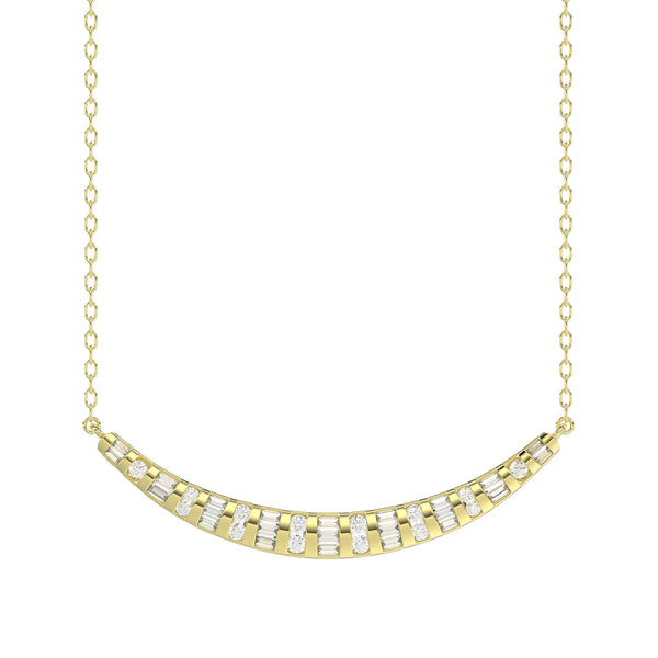 LADIES NECKLACE 0.33CT  ROUND/BAGUETTE DIAMOND14K YELLOW GOLD