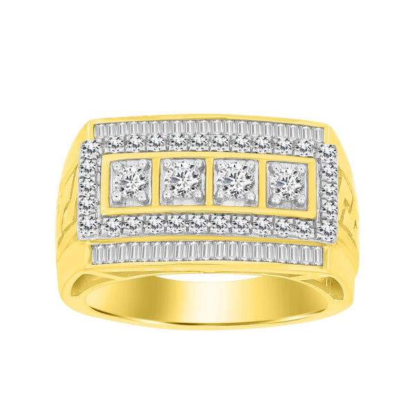 MEN'S RING 1.00CT ROUND/BAGUETTE DIAMOND 10K YELLOW GOLD