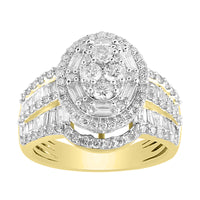 LADIES RING 2.00CT ROUND/BAGUETTE DIAMOND 10K YELLOW GOLD