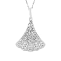 LADIES PENDANT WITH CHAIN 0.50CT ROUND/BAGUETTE DIAMOND 10K WHITE GOLD