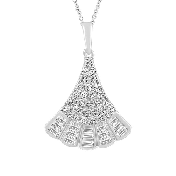 LADIES PENDANT WITH CHAIN 0.50CT ROUND/BAGUETTE DIAMOND 10K WHITE GOLD