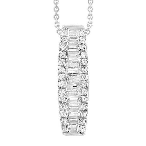 LADIES PENDANT WITH CHAIN 0.50CT ROUND/BAGUETTE DIAMOND 10K WHITE GOLD