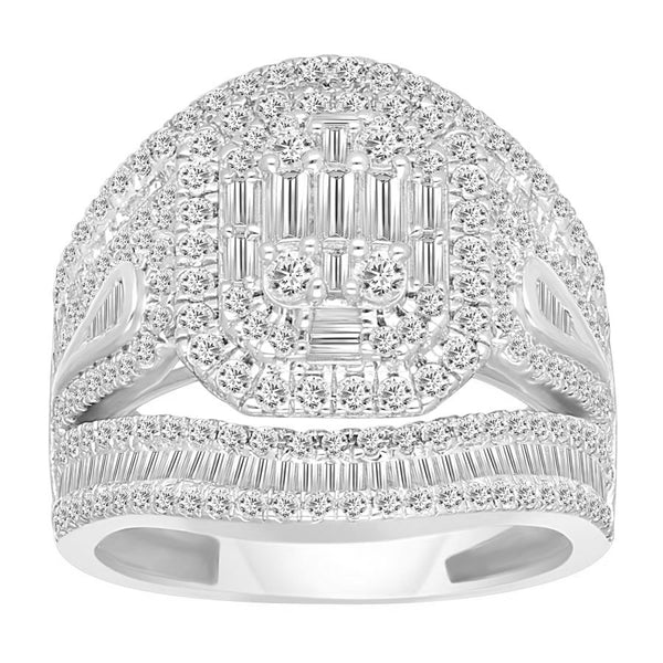 LADIES RING 2.00CT ROUND/BAGUETTE DIAMOND 10K WHITE GOLD