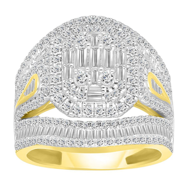 LADIES RING 2.00CT ROUND/BAGUETTE DIAMOND 10K YELLOW GOLD