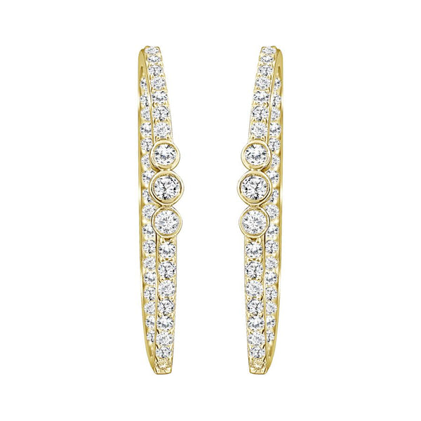 LADIES HOOP EARRINGS 1.50CT ROUND DIAMOND 10K YELLOW GOLD