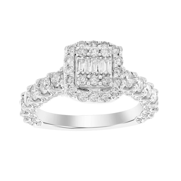 LADIES RING 2.00CT ROUND/BAGUETTE DIAMOND 14K WHITE GOLD