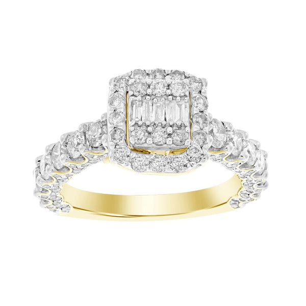 LADIES RING 2.00CT ROUND/BAGUETTE DIAMOND 14K YELLOW GOLD