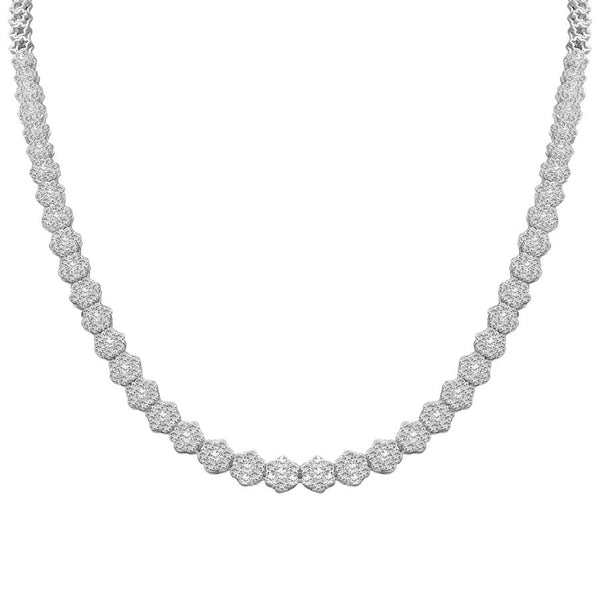 LADIES NECKLACE 7.00CT ROUND DIAMOND 14K WHITE GOLD