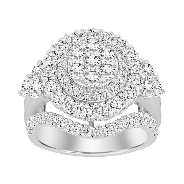 LADIES RING 3.00CT ROUND/BAGUETTE DIAMOND 10K WHITE GOLD