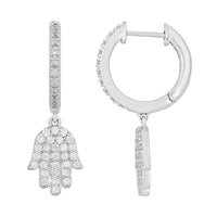 LADIES HOOP EARRINGS 0.50CT ROUND DIAMOND 10K WHITE GOLD