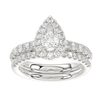 LADIES BRIDAL SET 1.55CT ROUND DIAMOND 14K WHITE GOLD (SI QUALITY) (CENTER STONE 0.75CT PEAR DIAMOND)