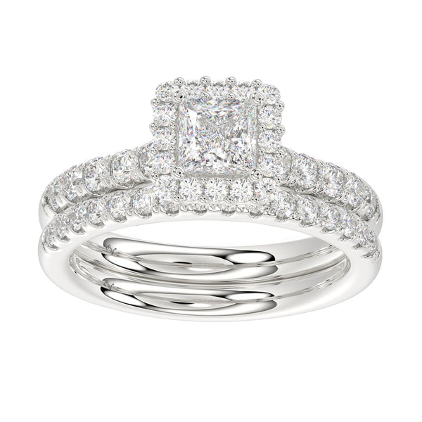 LADIES BRIDAL SET 1.60CT ROUND DIAMOND 14K WHITE GOLD (SI QUALITY) (CENTER STONE 0.75CT PRINCESS DIAMOND)