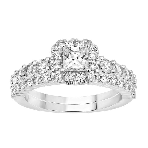 LADIES BRIDAL SET 1.70CT ROUND DIAMOND 14K WHITE GOLD (SI QUALITY) (CENTER STONE 0.50CT PRINCESS DIAMOND)