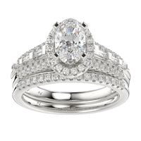 LADIES SEMI MOUNT BRIDAL SET 0.65CT ROUND/BAGUETTE DIAMOND 14K WHITE GOLD (SI QUALITY)