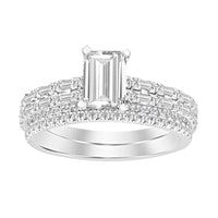 LADIES SEMI MOUNT BRIDAL SET 0.80CT ROUND/BAGUETTE DIAMOND 14K WHITE GOLD (CENTER STONE 1.00CT EMERALD DIAMOND)