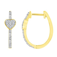 LADIES HOOP EARRINGS 0.33CT ROUND/BAGUETTE DIAMOND 10K YELLOW GOLD