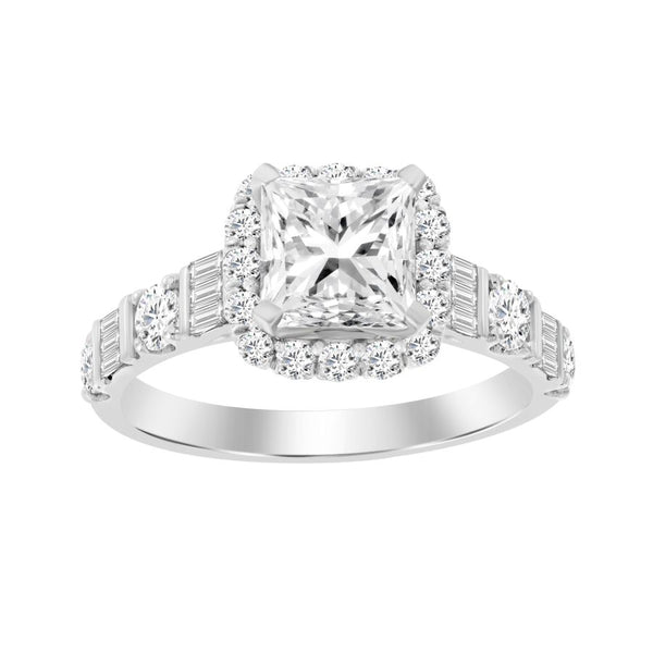 LADIES RING 0.75CT ROUND/BAGUETTE DIAMOND 14K WHITE GOLD