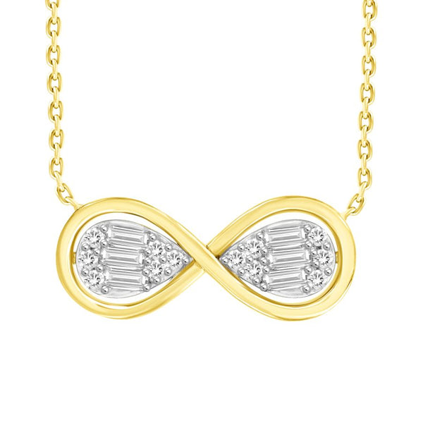 LADIES NECKLACE 0.25CT ROUND/BAGUETTE DIAMOND 10K YELLOW GOLD