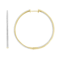 LADIES HOOPS EARRINGS 1.00CT ROUND DIAMOND 10K YELLOW GOLD