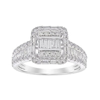 LADIES RING 1.00CT ROUND/BAGUETTE DIAMOND 14K WHITE GOLD